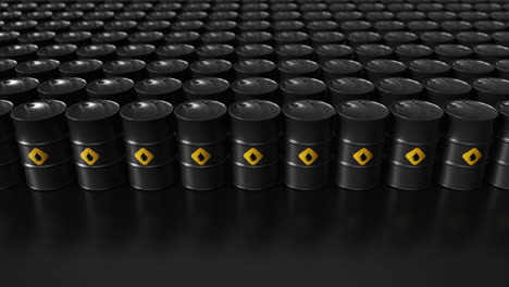 Row-of-Oil-Barrels-on-background.-3D-Animation-of-Storage-and-Production